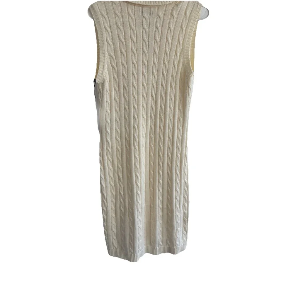 Calvin‎ Klein Ivory Sleeveless Cable knit Sweater Dress Large Shawl Collar NEW